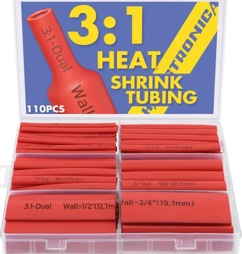 haisstronica - Tubo termorretráctil de 32 pies, 110 piezas, relación 3:1, con adhesivo termofusible, tubo termorretráctil de grado marino de 3.5" de