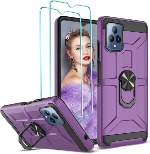 Miniatura 22 de Jeylly Funda para T-Mobile Revvl 5G con 2 protectores de pantalla de vidrio templado, cuerpo completo híbrido de policarbonato duro suave TPU anillo