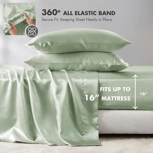 Miniatura 115 de Madison Park Essentials - Juego de sábanas de satén de lujo y sedoso con brillo natural, bolsillo elástico de 14 pulgadas para colchones de hasta 16