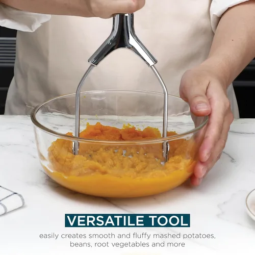 Miniatura 6 de Cook With Color Triturador de patatas de mano, acero inoxidable profesional con asas suaves y cómodas, triturador de alimentos, plegable