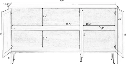 Miniatura 2 de KLMM Armario de almacenamiento moderno con puerta de ratán y estantes ajustables, soporte de TV para televisores de hasta 55 pulgadas, mesa consola