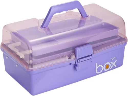 Miniatura 13 de Kinsorcai Caja de almacenamiento de plástico transparente de tres capas de 12 pulgadas con asa, caja de herramientas para manualidades, caja de Rosa