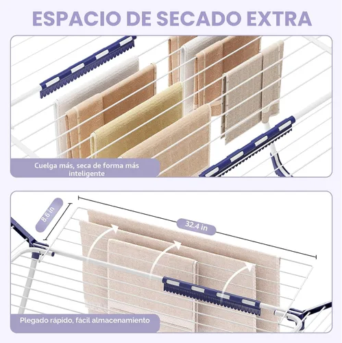 Miniatura 5 de APEXCHASER Tendedero de Ropa Plegable - Tendedero de Ropa de Gran Espacio, Tendedero de Lavandería con Alas con Clips para Calcetines para Colgar
