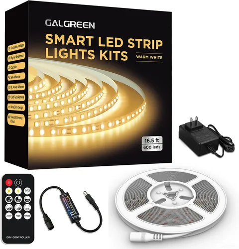 Miniatura 18 de Tira de luces LED blancas, tira de luz LED inteligente regulable de 16.4 pies, 6500 K, luz blanca brillante de día, adhesivo fuerte, 600 luces LED