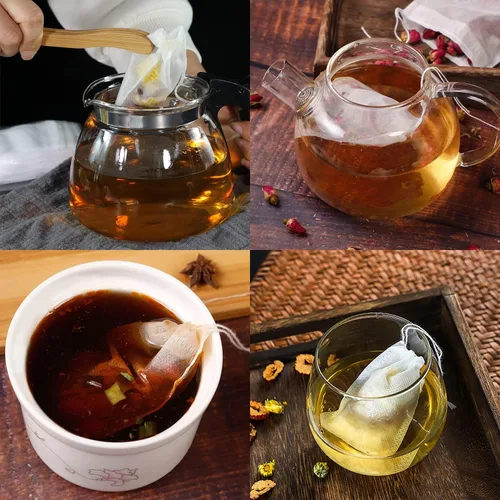 Miniatura 4 de Paquete de 100 bolsas de filtro de té desechables para té de hojas sueltas, material de tela no tejida de grado alimenticio, bolsas infusoras de té
