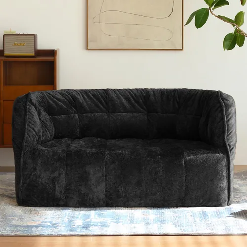 N&V Mid Century Brigantin - Sofá de relajación profunda, felpilla suave de primera calidad, para sala de estar, dormitorio y oficina (negro, tres