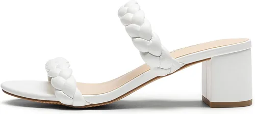 Miniatura 5 de DREAM PAIRS Zapatos de tacón bajo con dos correas trenzadas para mujer, puntera abierta, tacón grueso, sandalias de tacón grueso, para fiestas