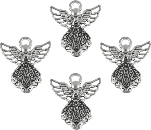 Miniatura 6 de Framendino, Paquete de 100 dijes de ángel de plata antigua para hacer joyas, pulseras y manualidades, aleación, No es una piedra preciosa