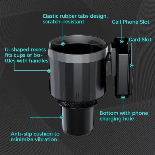 Miniatura 3 de Adaptador de portavasos grande ajustable, expansor de almacenamiento universal, organizador de cambio de portavasos grande para la mayoría