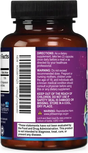 Miniatura 8 de Complejo de magnesio de 500 mg por porción – Cápsulas de polvo de magnesio de absorción máxima para músculos, nervios, huesos y corazón, complejo