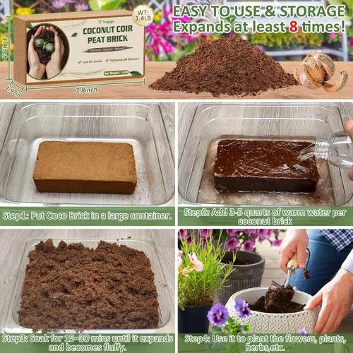 Miniatura 4 de Legigo Paquete de 6 Ladrillos Premium de Fibra de Coco para Plantas - 100% Orgánico Ladrillos Comprimidos de Fibra de Coco para Mezcla Inicial
