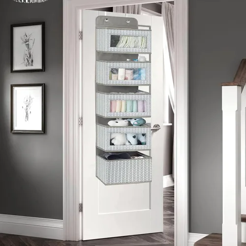 Miniatura 3 de Organizador para colgar sobre la puerta con 5 compartimentos grandes, accesorio de almacenamiento para colgar de pared o despensa; el frontal