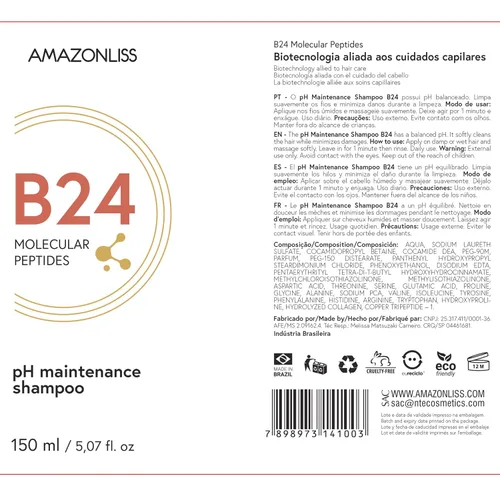 Miniatura 7 de Amazonliss – Péptidos moleculares B24 – Champú de mantenimiento de pH (champú B24 5.07 Fl Oz)