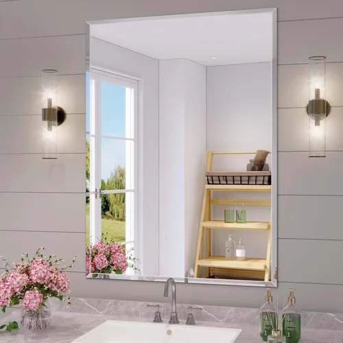 Miniatura 8 de KOHROS Espejo ovalado sin marco de 20 x 28 pulgadas, espejo de pared de baño con borde biselado pulido, antioxidante, vidrio templado (plateado)