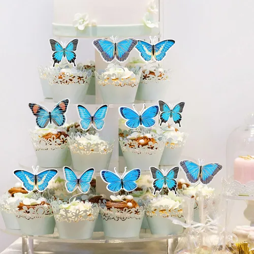Miniatura 5 de Gyufise 36 adornos de mariposa para cupcakes, arte animado en 3D, decoración de cupcakes de mariposa, decoración de pastel de mariposa, baby shower