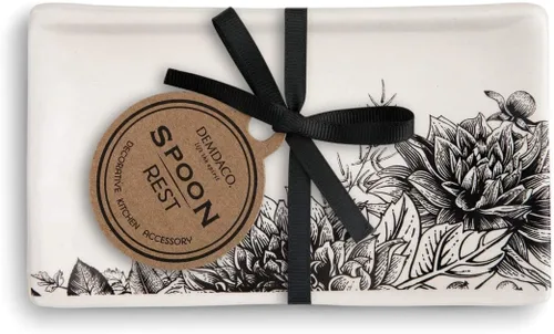 Miniatura 2 de DEMDACO Floral brillante blanco y negro 6 x 3.5 gres cerámica diario cocina rectangular cuchara resto