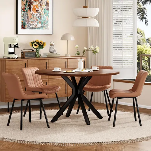 Miniatura 12 de Soohow Mesa redonda de cocina de comedor de madera maciza de 47.2 pulgadas para 4-6 personas con base de pedestal que se interseca
