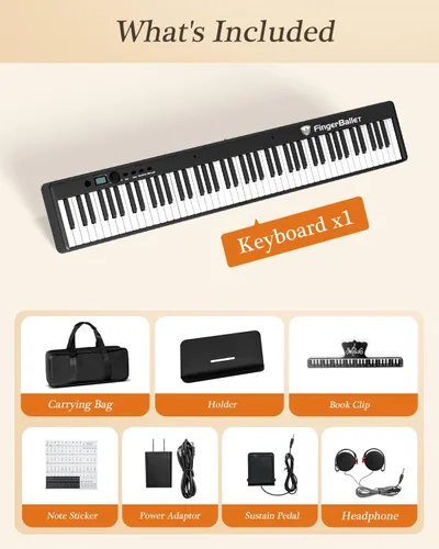 Miniatura 6 de Teclado de piano portátil, piano digital plegable semipesado de 88 teclas, tamaño completo, grano de madera, teclado de piano eléctrico con Negro