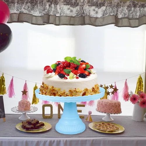 Miniatura 7 de PRETYZOOM Soporte de plástico para tartas con pies, redondo, soporte para cupcakes, cumpleaños, boda, elevado, para tartas, pasteles, macarrones