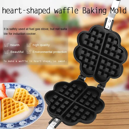 Miniatura 3 de Máquina de gofres antiadherente, plancha de aluminio en forma de corazón con mango desmontable, sartén portátil para fogata, utensilios de cocina