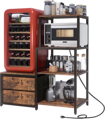 Miniatura 9 de Soporte para Mini Refrigerador con Almacenamiento, Microondas y Soporte para Mini Refrigerador con Toma de Corriente, Barra de Café, Panadero