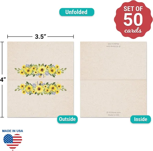 Miniatura 2 de 321Done Tarjetas de lugar de girasol para colocar la mesa, juego de 50 tarjetas de nombre en blanco, tabla de asientos y tarjeta de posición