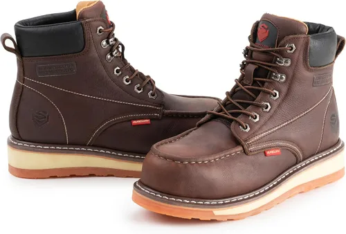 Miniatura 6 de SUREWAY Mens Heavy Duty Soft/Composite/Steel Toe Work Boots for Men-Comfortable,GoodyearWelt,Full Grain Leather,6 in Wedge Moc Toe Construction