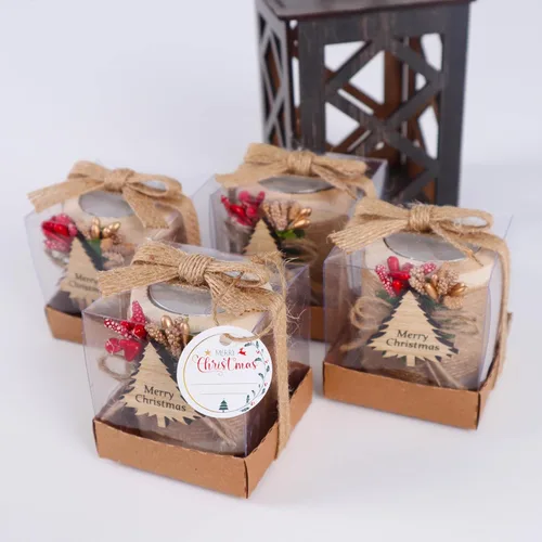 Miniatura 6 de HTF Paquete de 10 Decoraciones Navideñas Portavelas de Madera para Velas de Té, Regalo para Compañero de Trabajo, Feliz Año Nuevo, Velas de Navidad