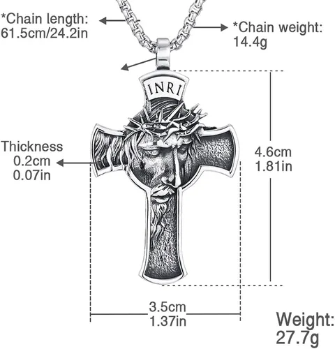 Miniatura 2 de NIGHTCRUZ INRI Collar de Jesucristo collar con colgante de cruz con corona de espinas Jesús