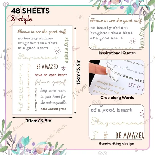 Miniatura 2 de Fainne 48 hojas de calcomanías inspiradoras para planificar, palabras motivacionales, accesorios para diario, letras simples y ordenadas escritas a