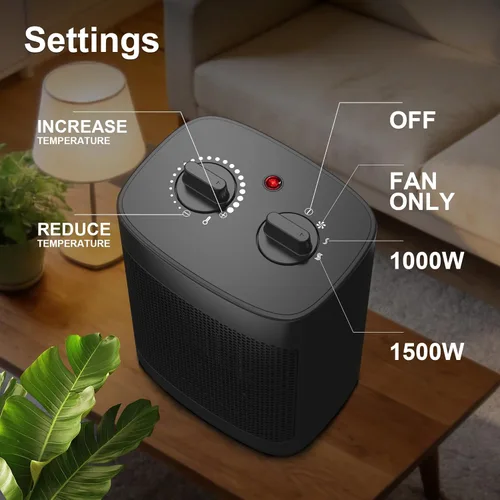 Miniatura 7 de Calentador de espacio pequeño para uso en interiores, calentador portátil de 1500 W con ajuste de temperatura de rango salvaje, sobrecalentamiento