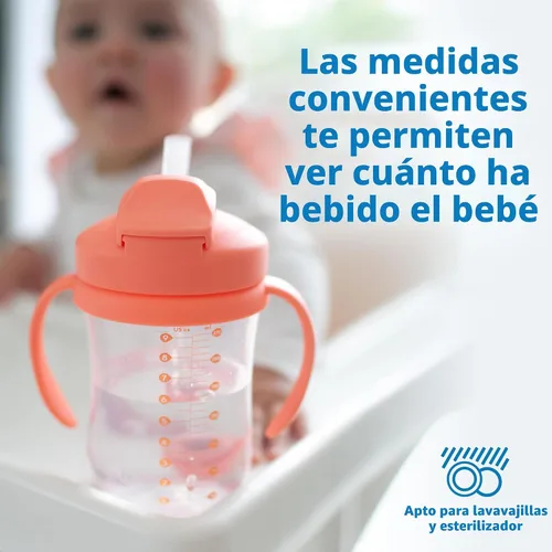 Miniatura 3 de Dr. Brown's - Primer vaso con popote para bebé, Hitos, 9 oz/270 ml, color coral y verde oliva, libre de BPA, 6 meses en adelante, 2