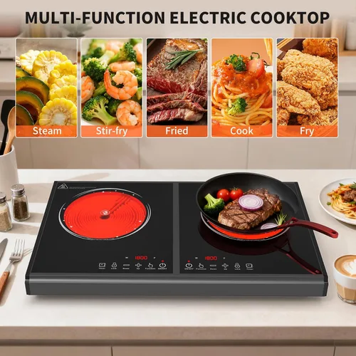 Miniatura 4 de VBGK Placa de cocina eléctrica, estufa de 110 V 3600 W, encimera de 22 pulgadas con 9 niveles de potencia, control táctil LED, protección contra