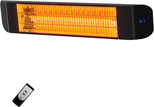 Calentador infrarrojo de patio de 1500 W, 2 niveles (900 W/1500 W), calentador eléctrico para exteriores montado en la pared con control remoto,