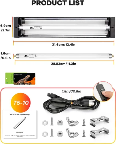 Miniatura 8 de Luz UVB para reptiles de 8 W, T5 UVB para reptiles HO Kit combinado con tarjetas de sensor de prueba, barra de luz de reptiles de alto rendimiento