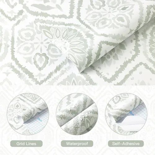 Miniatura 5 de HeloHo Papel tapiz de quitar y pegar Papel de contacto verde Papel tapiz bohemio Papel tapiz moderno geométrico Autoadhesivo removible Vinilo
