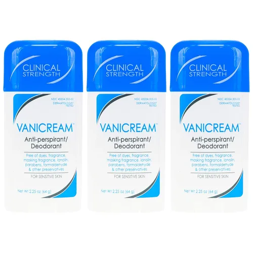 Vanicream Antitranspirante - Desodorante de fuerza clínica para pieles sensibles, 2.25 onzas, paquete de 3