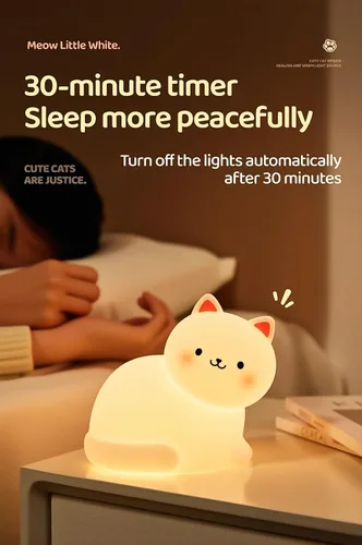 Miniatura 5 de Luz nocturna de gato para niños, lámpara de 7 colores, toque regulable, recargable portátil y esponjoso, luz nocturna LED de silicona, regalo