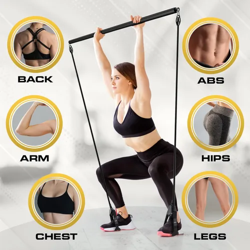 Miniatura 7 de Kit de barra de pilates con bandas de resistencia para mujeres y hombres (30,40,50 libras), barra de pilato con cinturones antideslizantes
