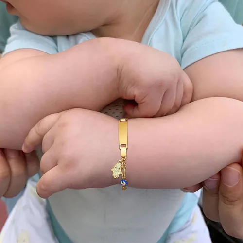 Miniatura 3 de MEALGUET Pulsera personalizada de identificación para niños acero inoxidable chapado en oro de 18 quilates, placa de identificación personalizada