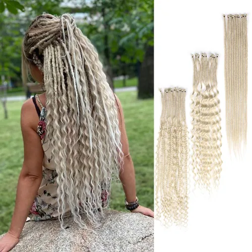 Miniatura 59 de Extensiones de rastas trenzadas bohemias de 24 pulgadas, 10 hebras de rastas sintéticas rizadas color marrón degradado con trenza de caja, rastas