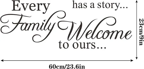 Miniatura 2 de Vinilo decorativo para pared con texto en inglés «Every Family Has a Story» con frase «Welcome to ours»