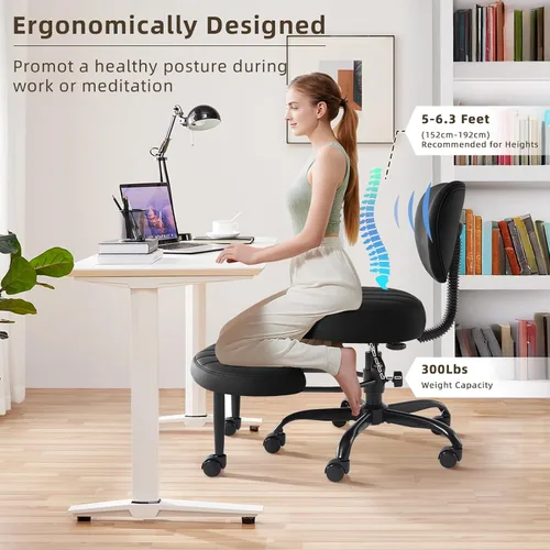 Miniatura 3 de Silla de Piernas Cruzadas, Silla de Oficina en Casa Criss Cross ADHD con Ruedas, Sillas de Escritorio Ergonómicas de Rodillas de Yoga de Altura