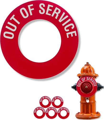 Miniatura 6 de Anillo "fuera de servicio" para puerto de hidrante de incendios de 2.5 y 4.5 pulgadas, paquete de 5, PVC, texto de etiqueta blanca
