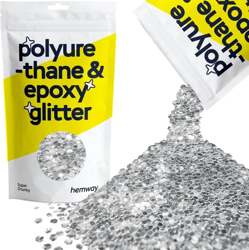 Hemway - Purpurina para resina 100g, cristales metálicos plateados, copos súper gruesos para vasos de epoxi, cera de fusión