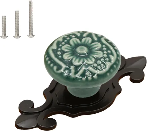 Miniatura 16 de HUAMULAN Paquete de 10 pomos de cerámica retro vintage para aparador, cocina, pétalos, tiradores de armario, cajón, base negra, placa trasera