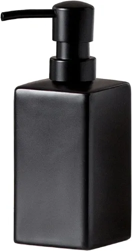 Dispensador de jabón y loción cuadrado de cerámica negra mate para baño, dispensador de jabón para platos para cocina, 14 onzas