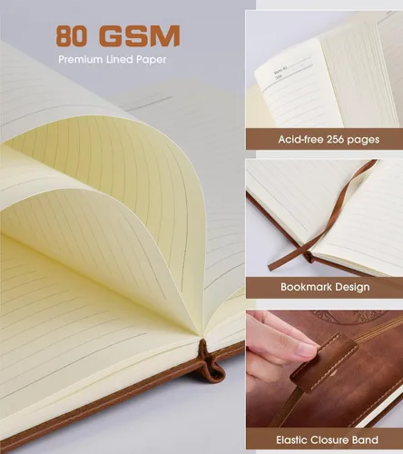 Miniatura 4 de Biuwory Cuaderno diario con líneas para mujeres y hombres, 256 páginas, tamaño A5, de cuero de tapa dura para escribir, viajes, negocios, trabajo