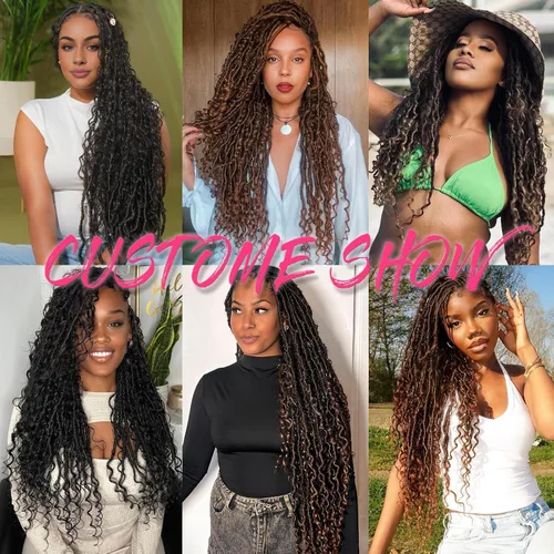 Miniatura 6 de Extensiones de cabello sintético de ganchillo de 24 pulgadas con extremos rizados, extensiones de cabello sintético con extremos rizados, trenzas