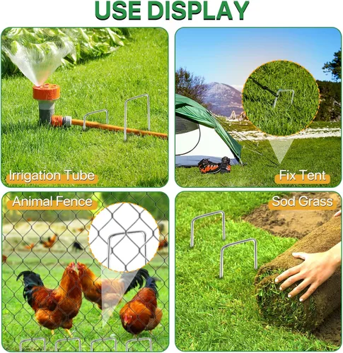 Miniatura 5 de Paquete de 30 estacas de jardín, grapas de paisaje de 6 pulgadas con pasadores de metal para patio, estacas de césped, estacas de tienda, estacas